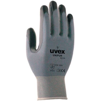 Unipur 6634 Mechanical Hazard Gloves, Black/Grey, Polyamide Liner, Nitrile Coating, EN388: 2003, 4, 1, 3, 3, Size 9