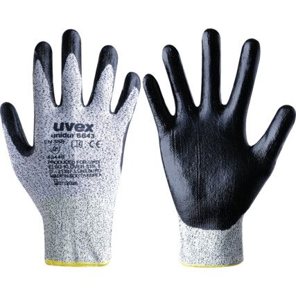 Unidur, Cut Resistant Gloves, Black/Grey, Nitrile Palm, Polyamide Liner, EN388: 2016, 4, 3, 4, 4, B, Size 7