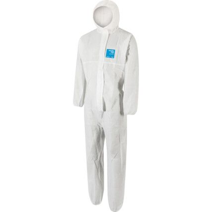 1500-WH Microgard Chemical Protective Coveralls, Disposable, Type 5/6, White, SMS Nonwoven Fabric, Zipper Closure, 2XL