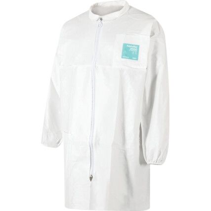 2000-WH Microgard Chemical Protective Lab Coat, Disposable, Unisex, White, Microporous Polyethylene Laminate, M