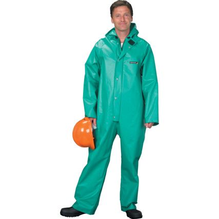 Chemmaster, Chemical Protective Coveralls, Reusable, Type 3/4, Green, Nylon, Closure Stud, Chest 42-44", L