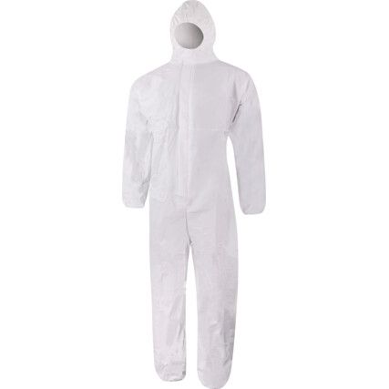 Disposable Hooded Coveralls, Type 5/6, White, Medium, 40-42" Chest