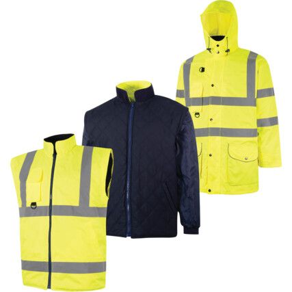 Hi-Vis Reversible Coat, 5-in-1, Waterproof, Medium, Yellow, Polyester, EN20471