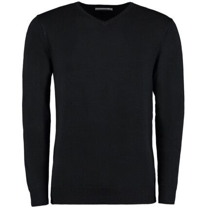V-Neck Sweater, Men, Black, Acrylic/Cotton, 2XL