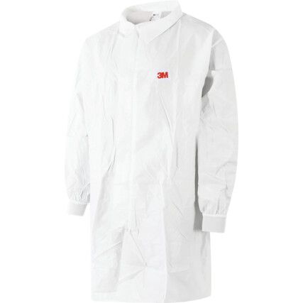 4440, Chemical Protective Lab Coat, Disposable, Unisex, White, Polypropylene, M