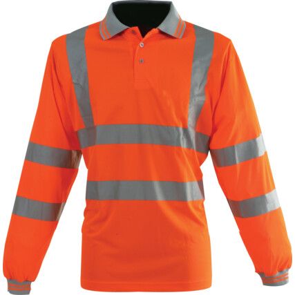Rail Industry Polo Shirt, Orange, Polyester, Long Sleeve, M