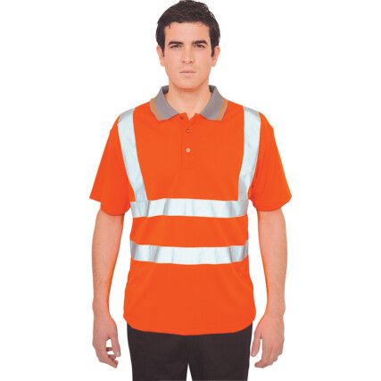 Polo Shirt, Orange, Polyester, Short Sleeve, S