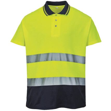 Two Tone Polo Shirt, Yellow/Navy Blue, Cotton, Short Sleeve, S