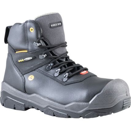 Jupiter, Mens Safety Boots Size 6, Black, Leather, Water Resistant, Aluminium Toe Cap, ESD, Wide Fit