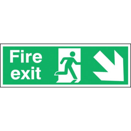 Fire Exit Arrow Down Rigid PVC Sign 450mm x 150mm