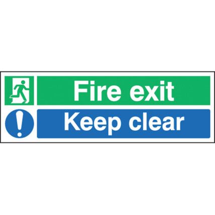 Fire Exit Keep Clear Rigid PVC Sign 450mm x 150mm