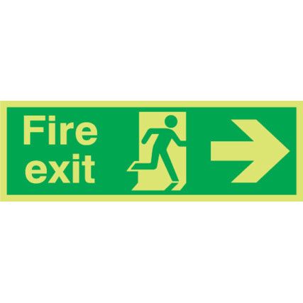 Fire Exit Arrow Right Photoluminescent Vinyl Sign 450mm x 150mm