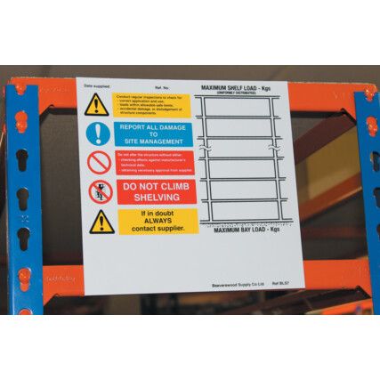 BLS7 Weight Load Notices Landscape Shelving Rigid PVC Wall Guide - 220 x 215mm
