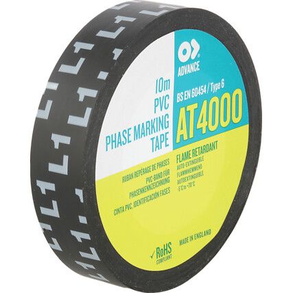 AT4000 L1 Black Phase Marking Tapes - 15mm x 10m
